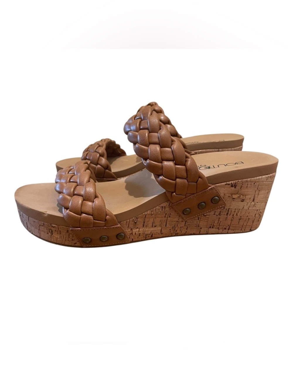 Braided Cork Wedge Slide Sandals - Tan